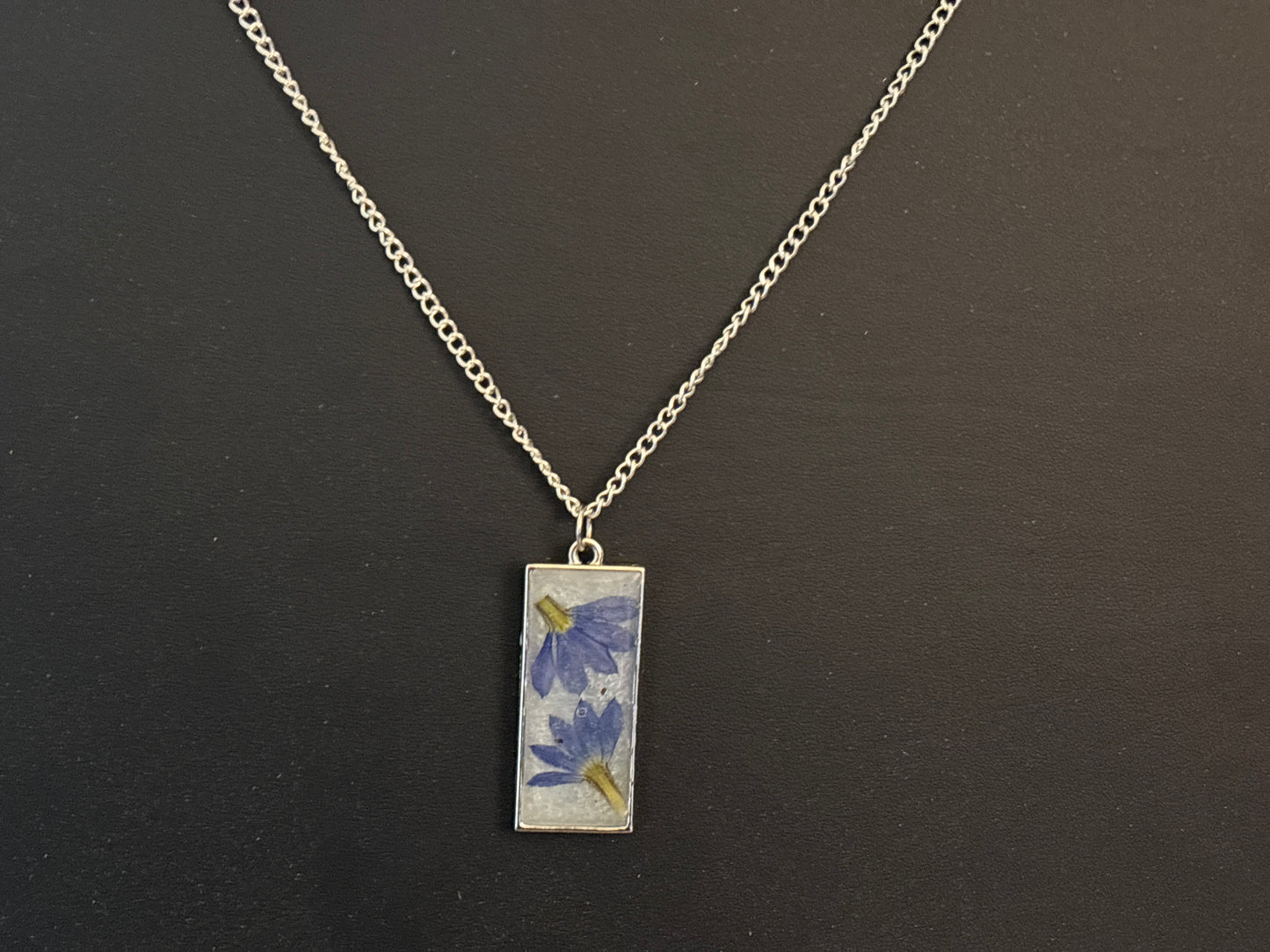 Blue Scaevola Flower Silver Chain Necklace