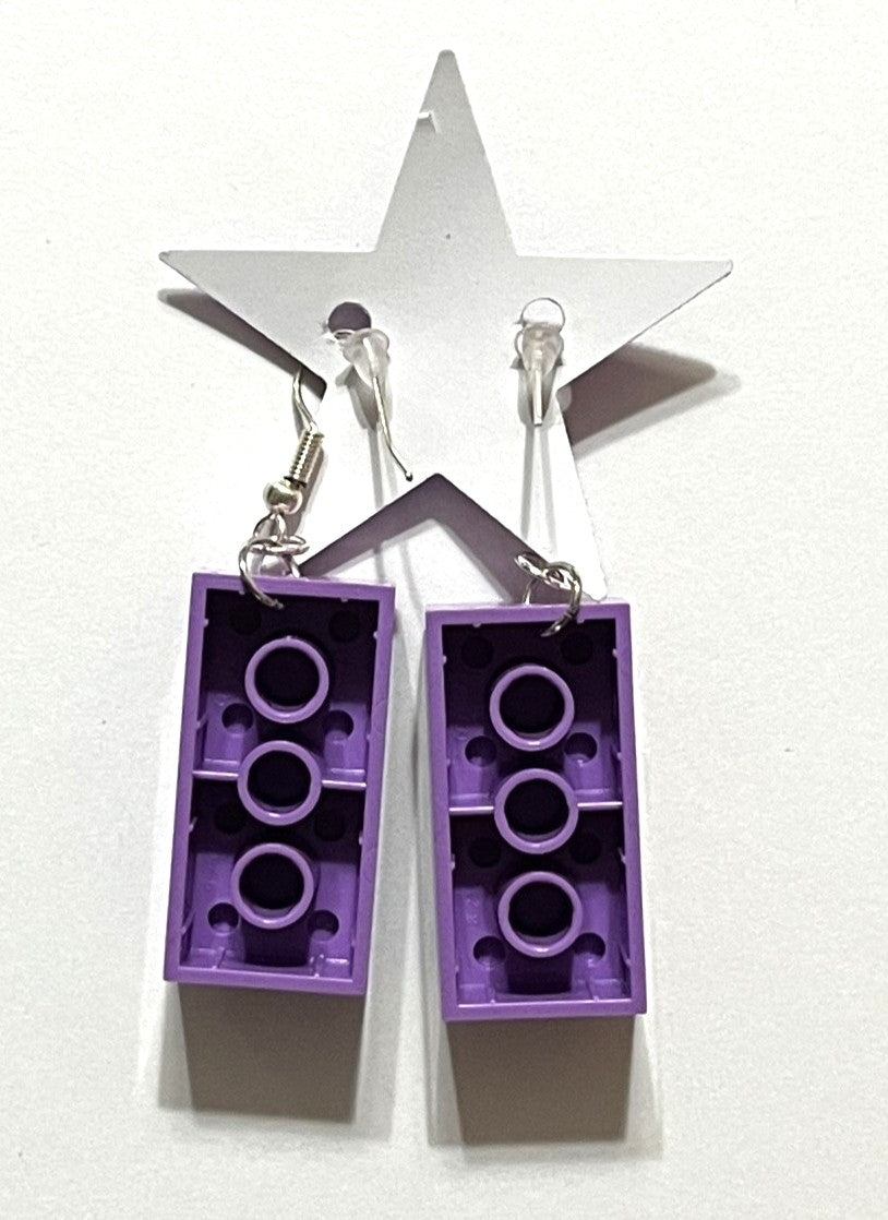 Lego 2X4 Brick Dangles - Medium Lilac Earrings