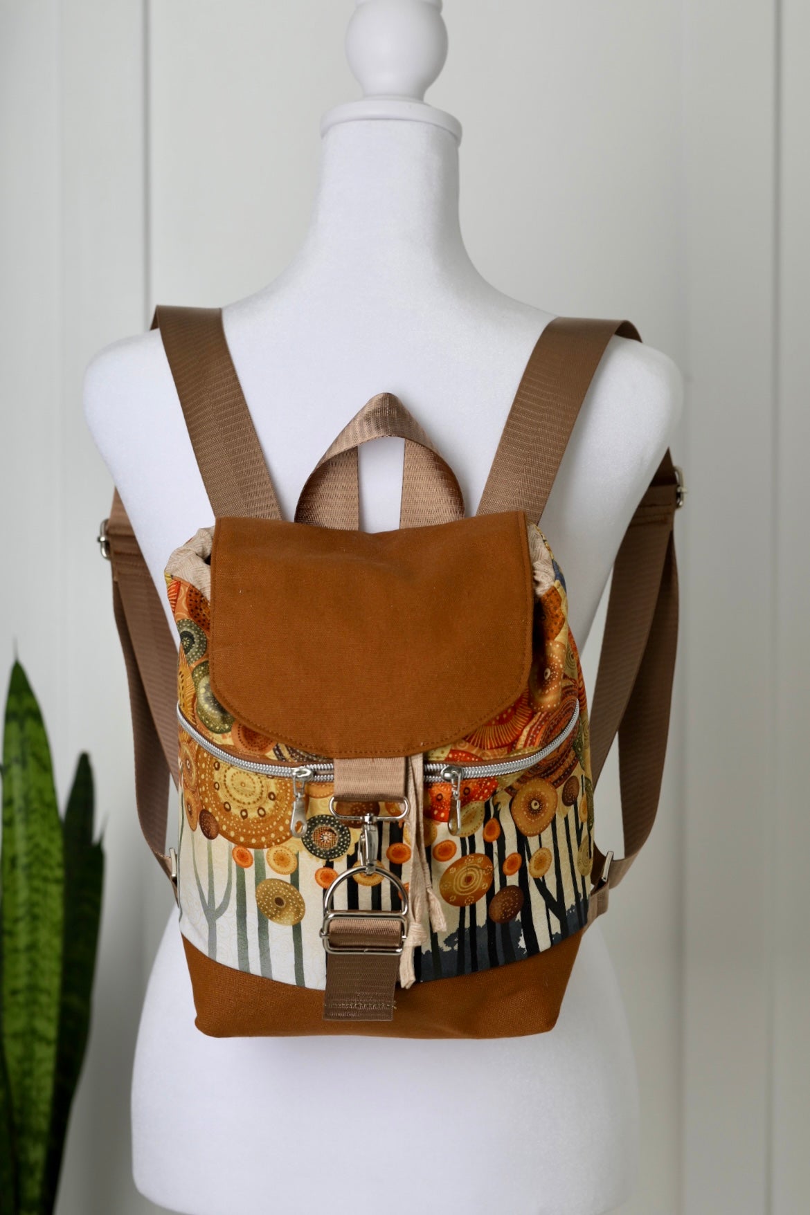 Mini Purse Style Backpack (Brown Circle Pattern)