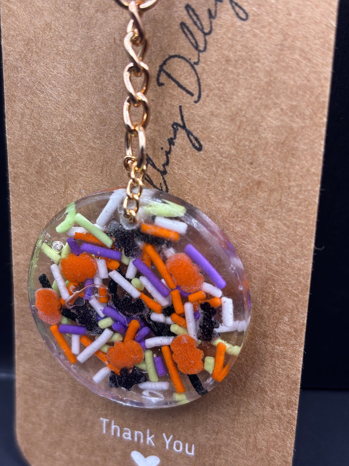 Pumpkin and Bat Sprinkle Keychain