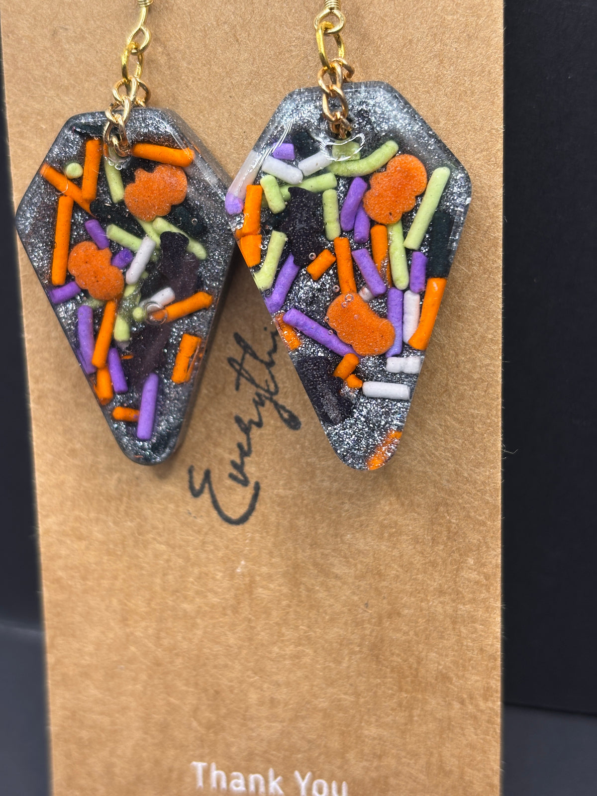 Halloween Pumpkin and Bat Sprinkle Earrings