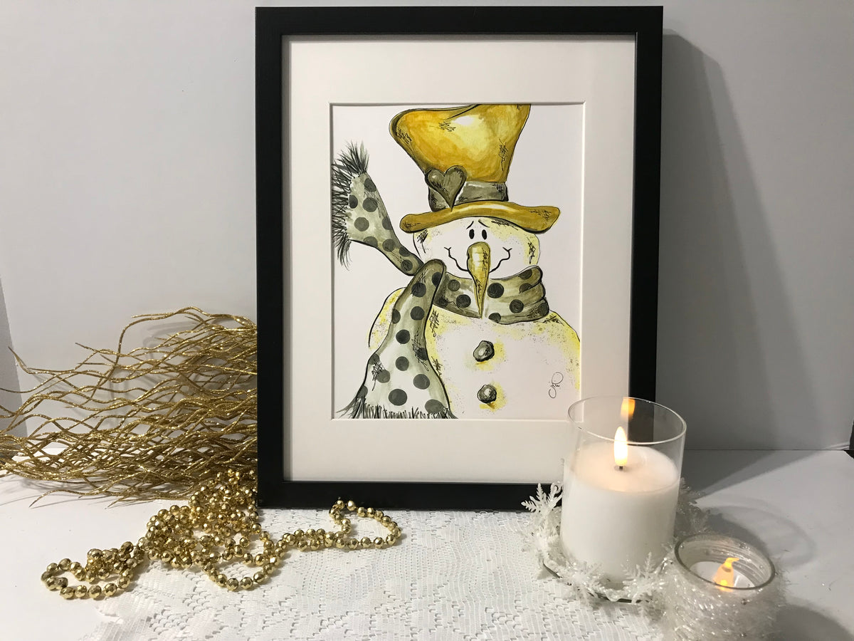 Framed holiday botanical print with holly leaves and berries illustration