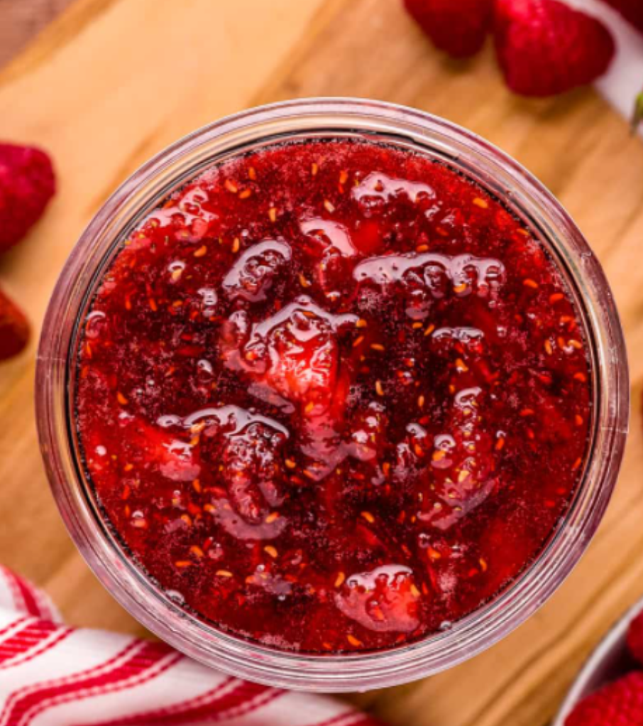 FuzzyBerr Jam peach and raspberry in glass jar, 250 mL
