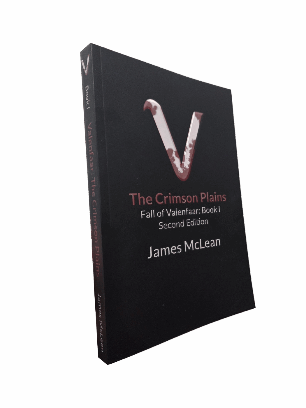 Fantasy book The Crimson Plains with dark cover, red title, and author name James McLean