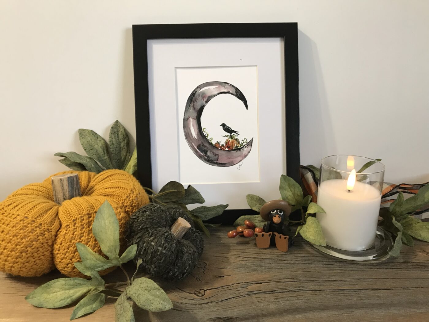 Crescent Moon With Crow
