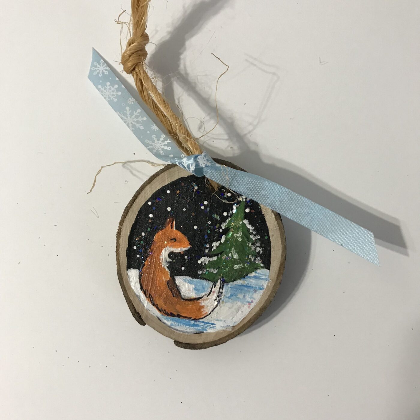 Hand Painted Wooden Ornament – Fox and Tree