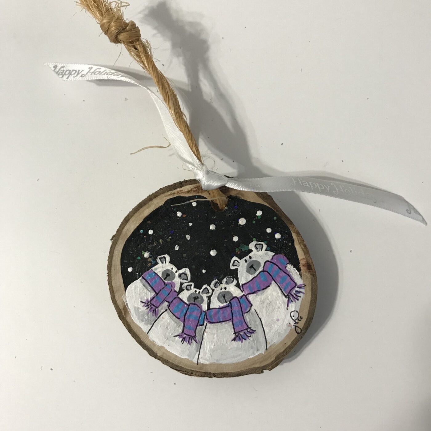 Hand Painted Wooden Ornament – Polar Bears