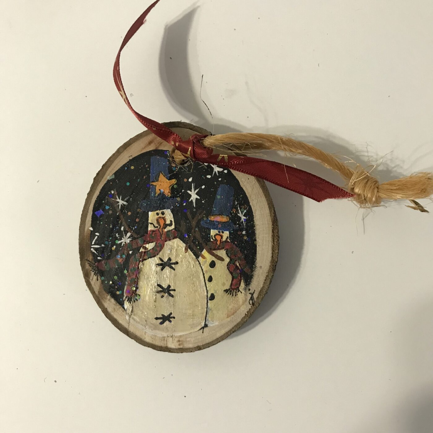 Hand Painted Wooden Ornament – Two Snowmen