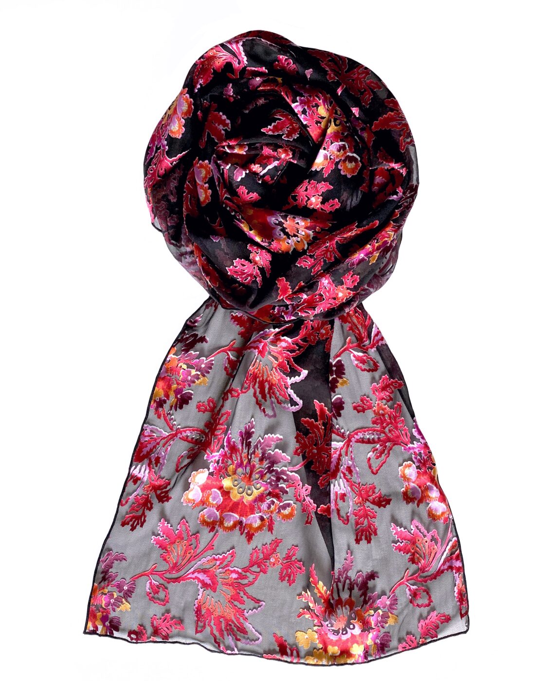 Pink Floral Patterned Silk Scarf