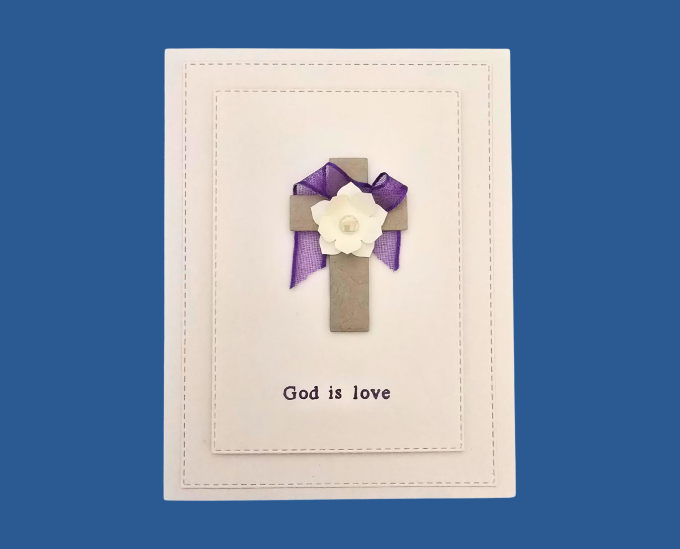 “God Is Love” (cross with purple ribbon) Greeting Card