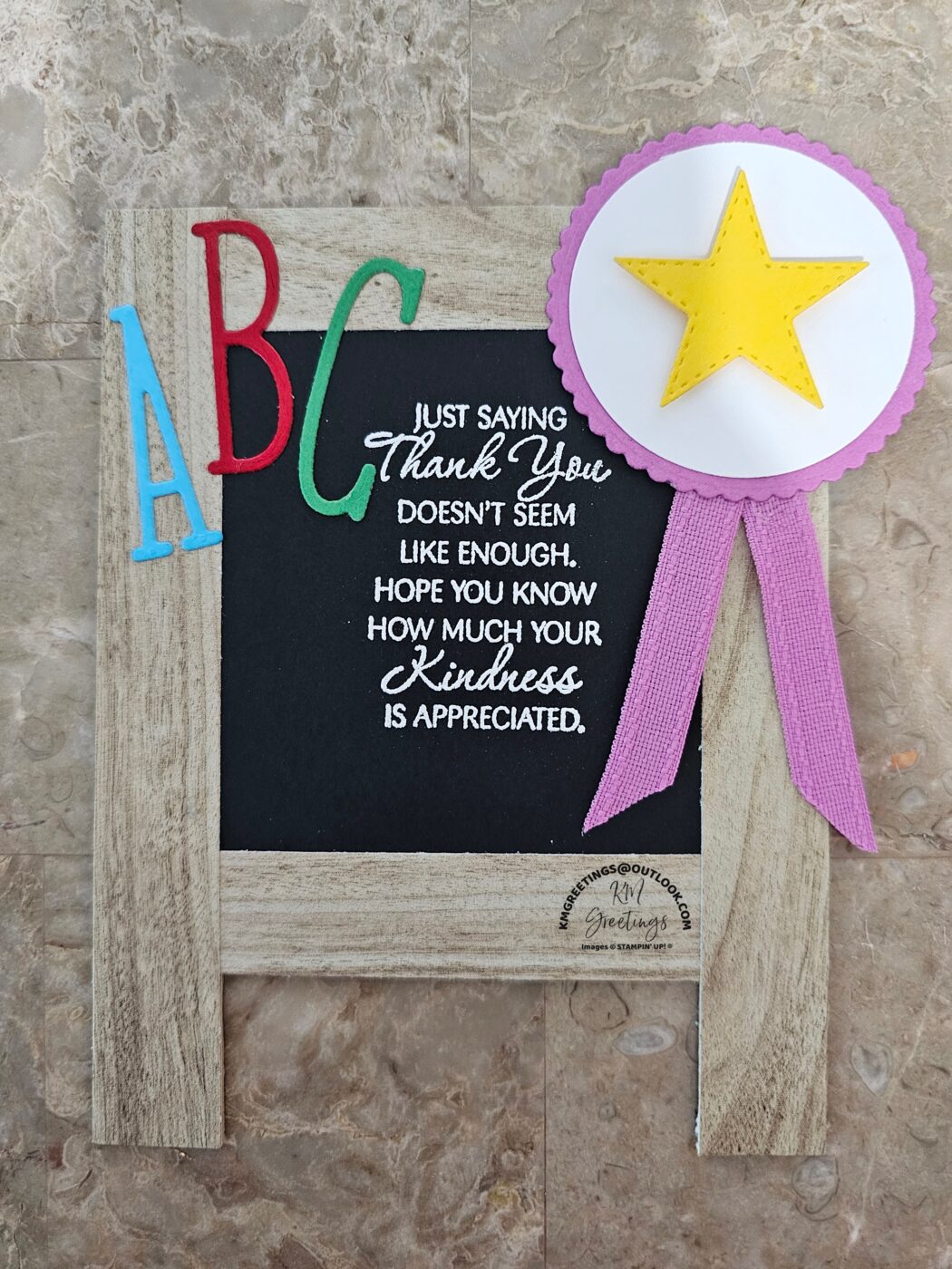 Chalkboard Easel with Purple Ribbon (just saying thank-you) Greeting Card