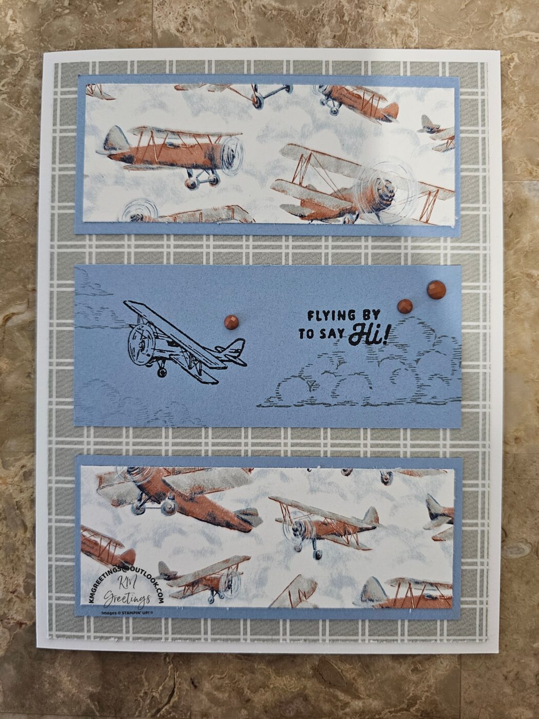 Flying By To Say Hi (with 3 Blue Rectangles) Greeting Card