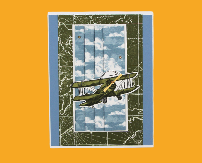 Green Plane (on Folded Clouds with Green Map) Greeting Card