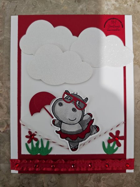 Grey Hippo with Red Tutu on Tightrope Greeting Card