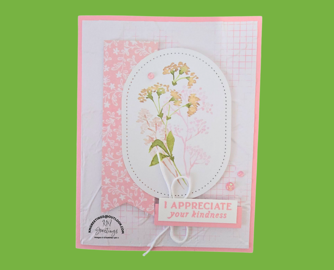 I Appreciate Your Kindness (Pink Flowers on White Oval) Greeting Card