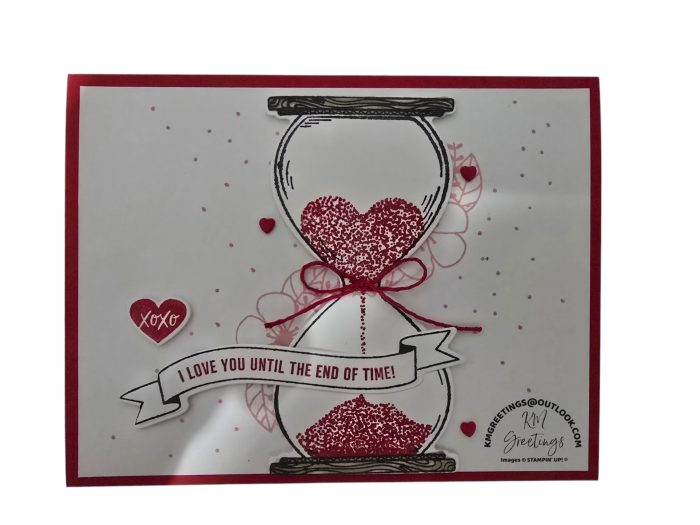 I Love You Until The End Of Time (Red Heart Hourglass with Pink Flower) Greeting Card