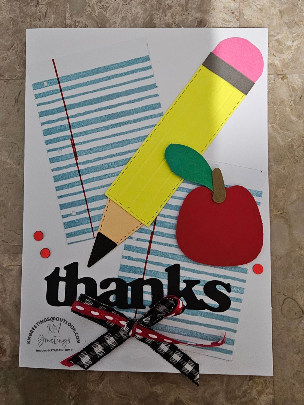 Pencil, Apple, and 2 Lined Paper (Thanks) Greeting Card