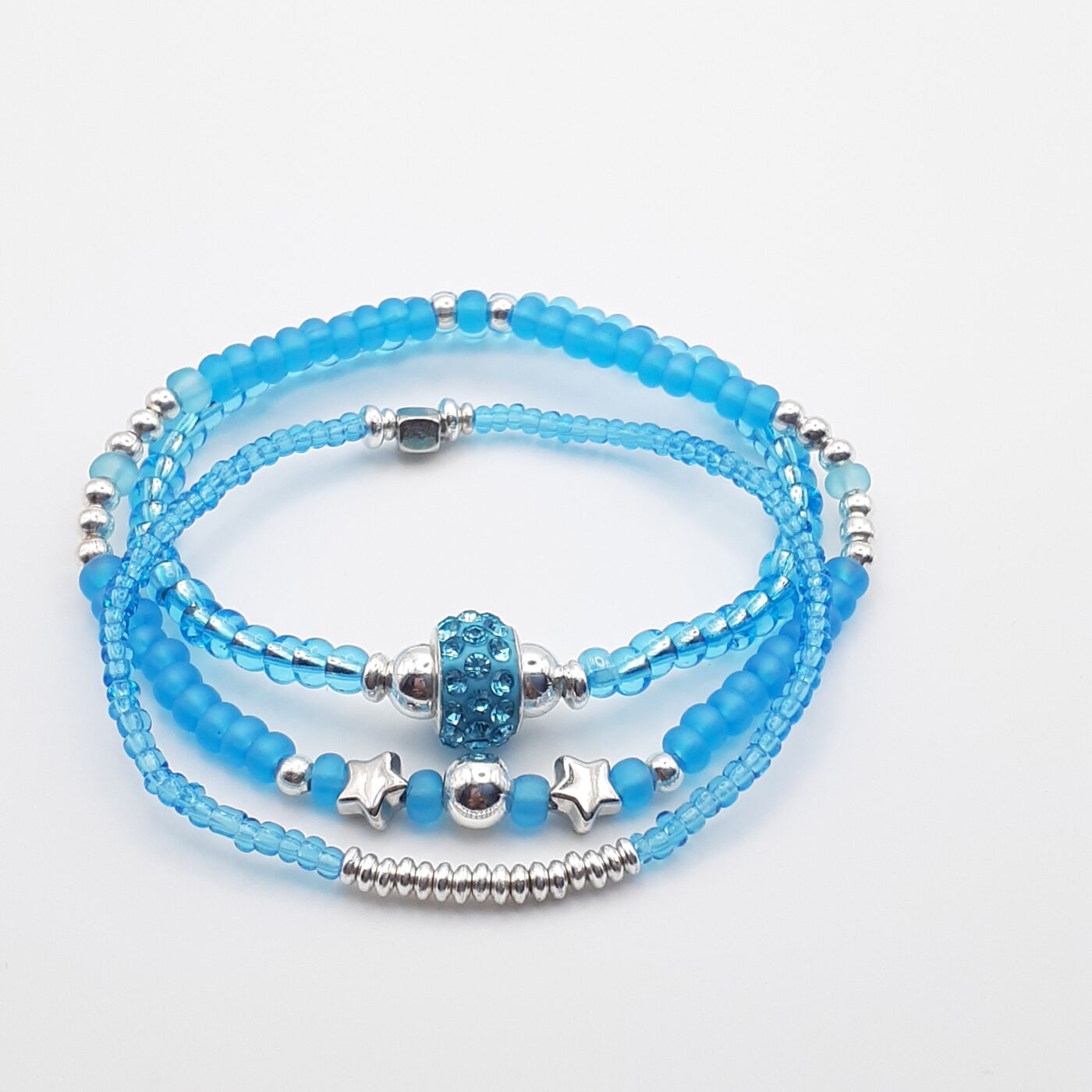 Aquamarine blue stretch-style stackable 3 pc seed bead bracelet set