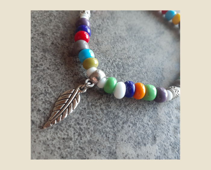 Candy-Licious Vibrantly Coloured Stretch Style Bracelet with 3D Tiny Detailed Silver Leaf Charm