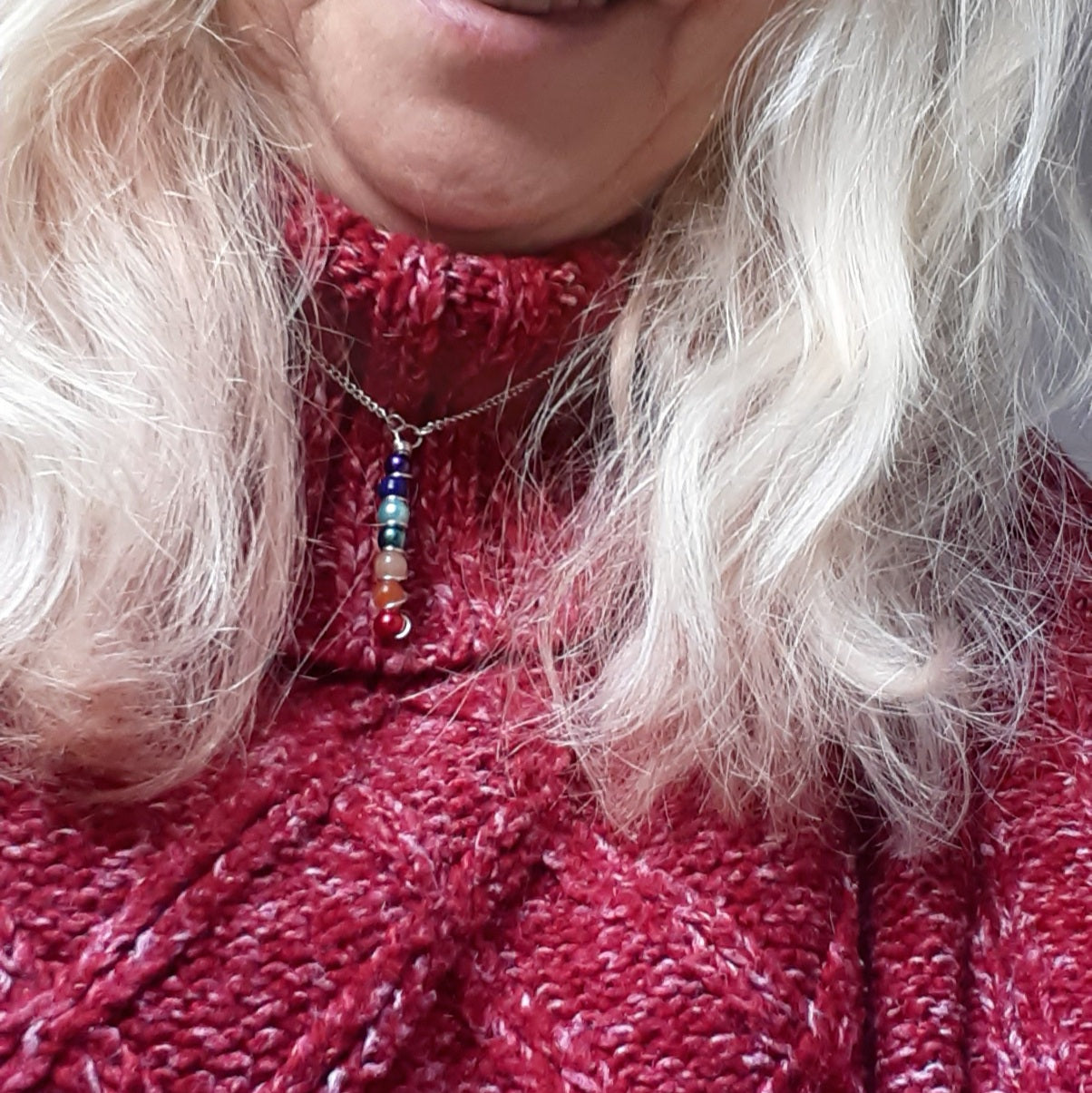 Chakra Colourful Pearl Bead Pendant Chain Necklace 17 inch silver non-tarnish