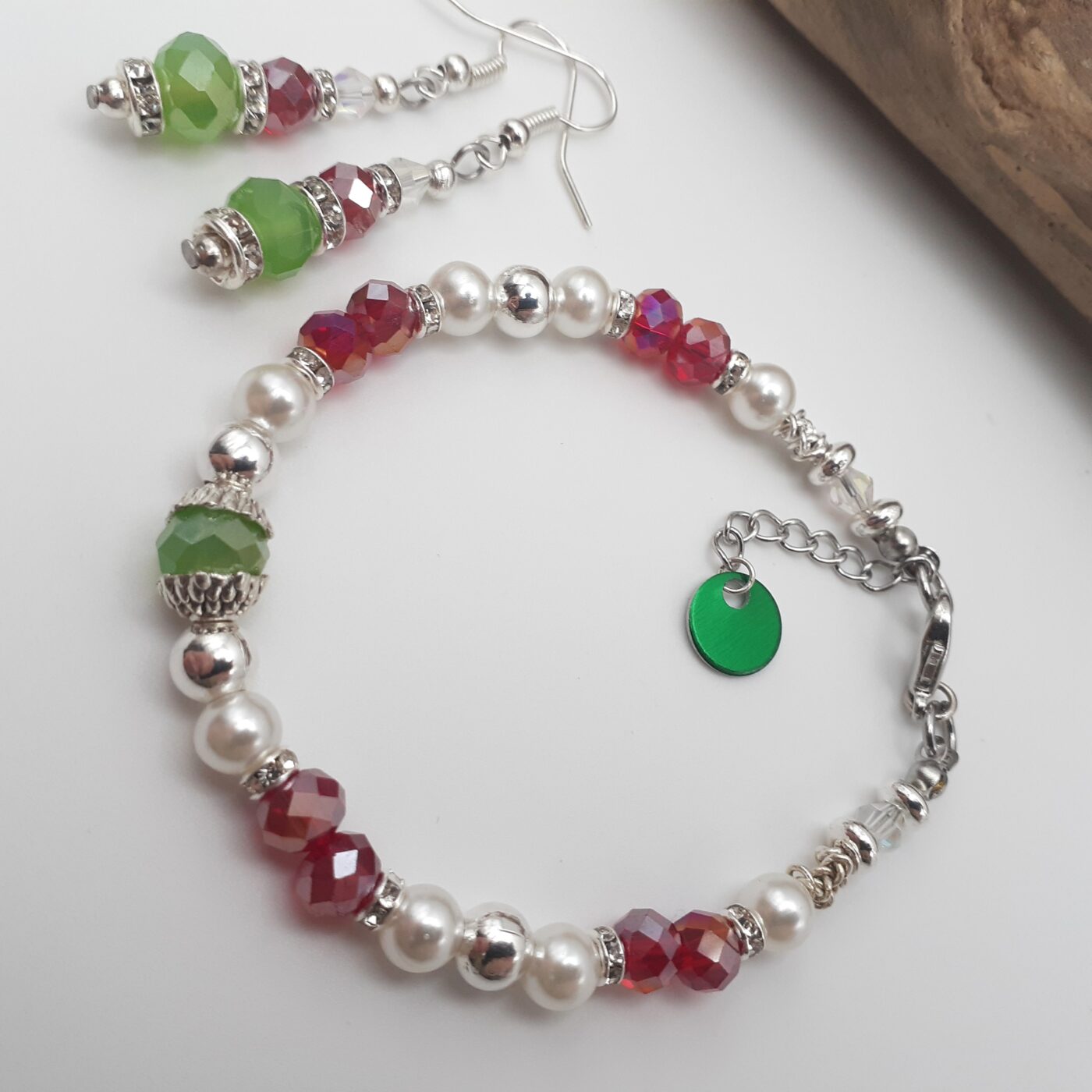 Christmas Colours Crystal Beaded Bracelet and Earrings set