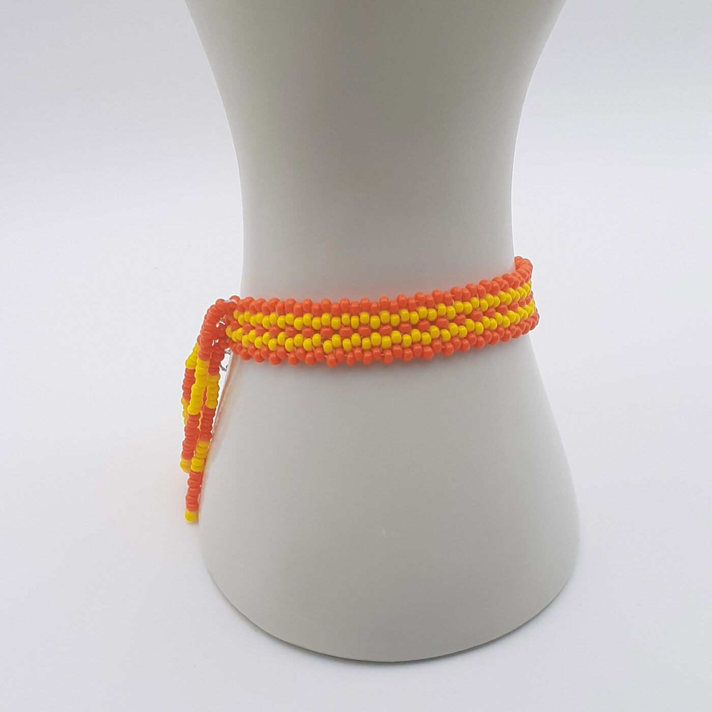 Fiery Orange and Sunny Yellow Handwoven Fringe Beaded Bracelet