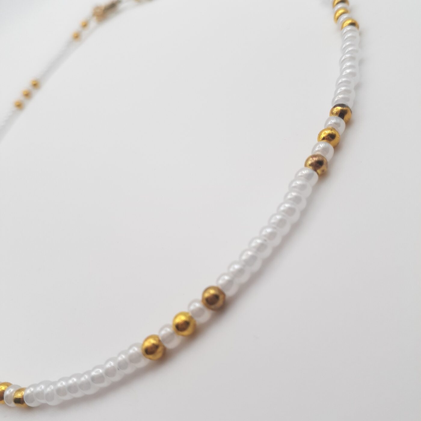 Gold and White Seed Bead Short Sporty Necklace