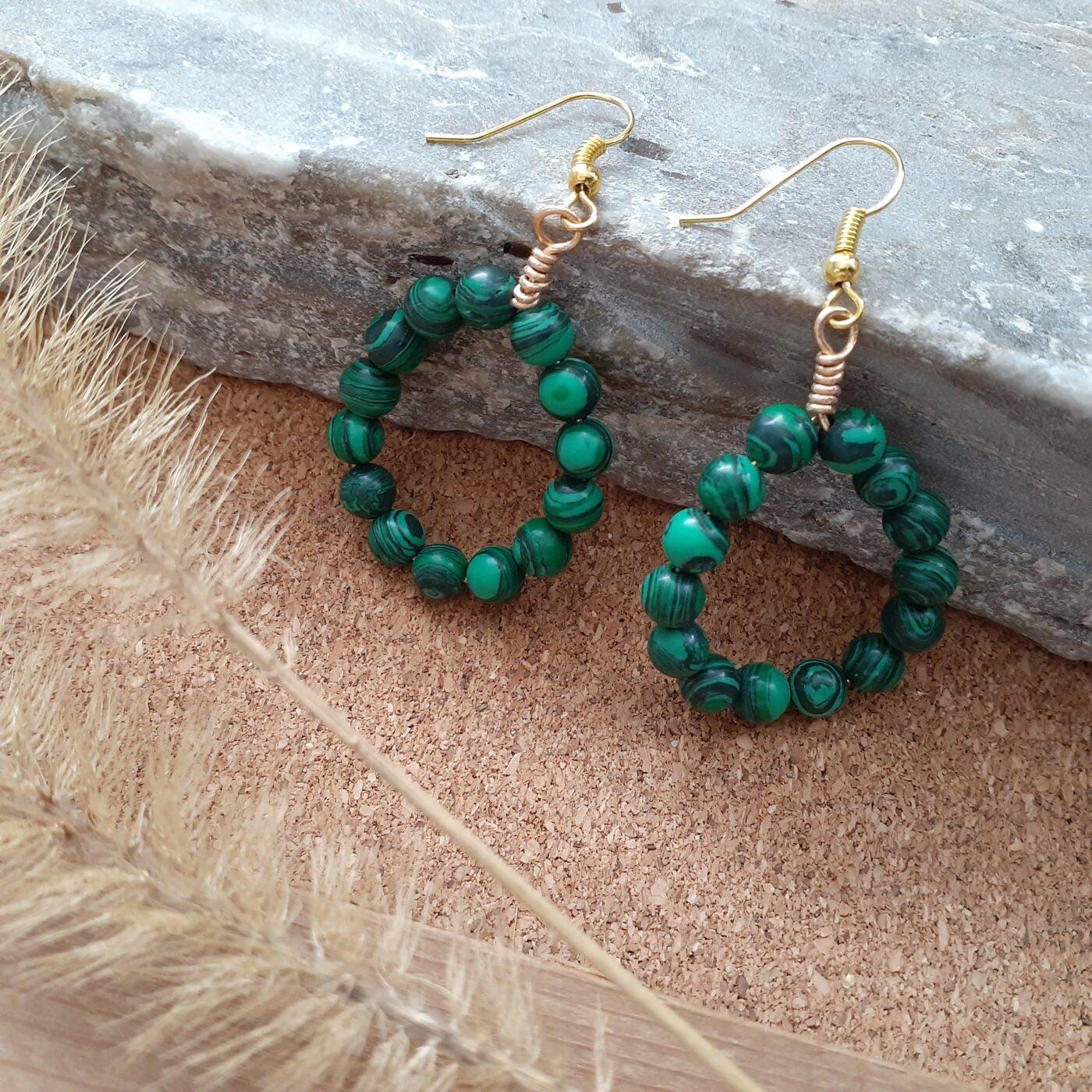 Malachite Gemstone Hoop Earrings