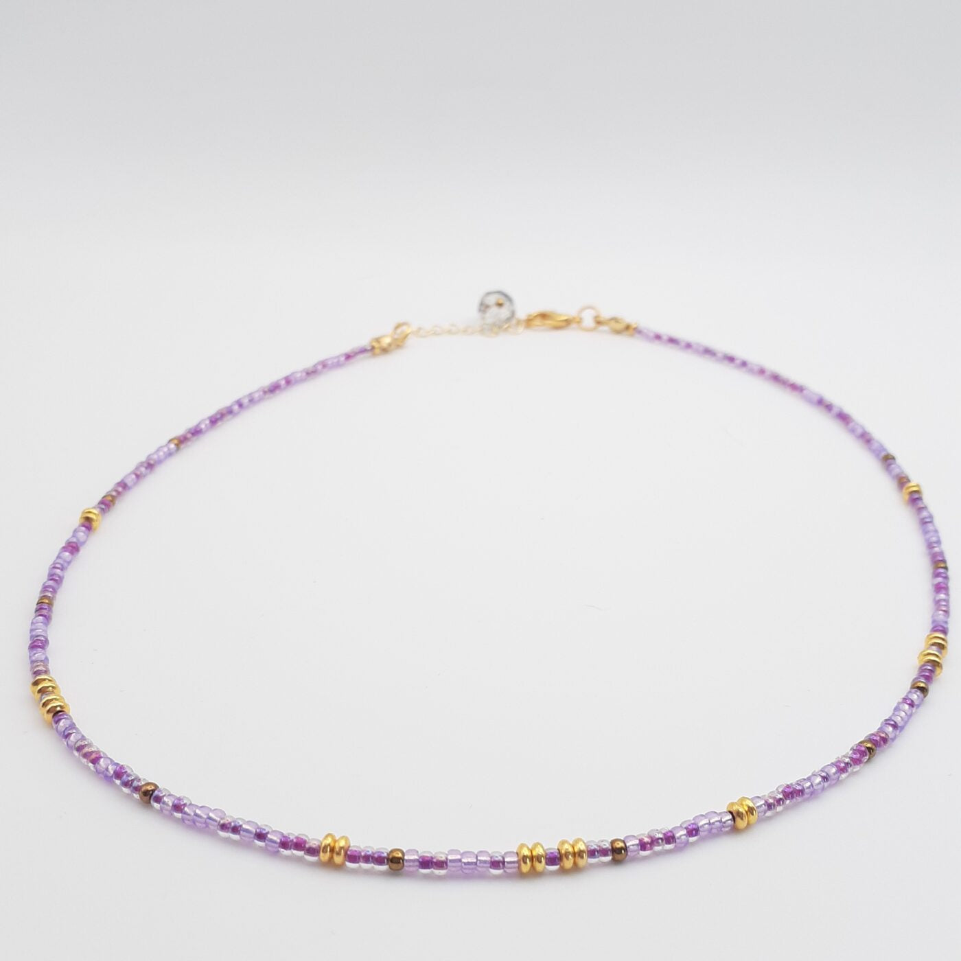 Minimalist style 3 necklace set with fushia silk cord necklace with amethyst and chain necklace and dainty miyuki seed bead necklace