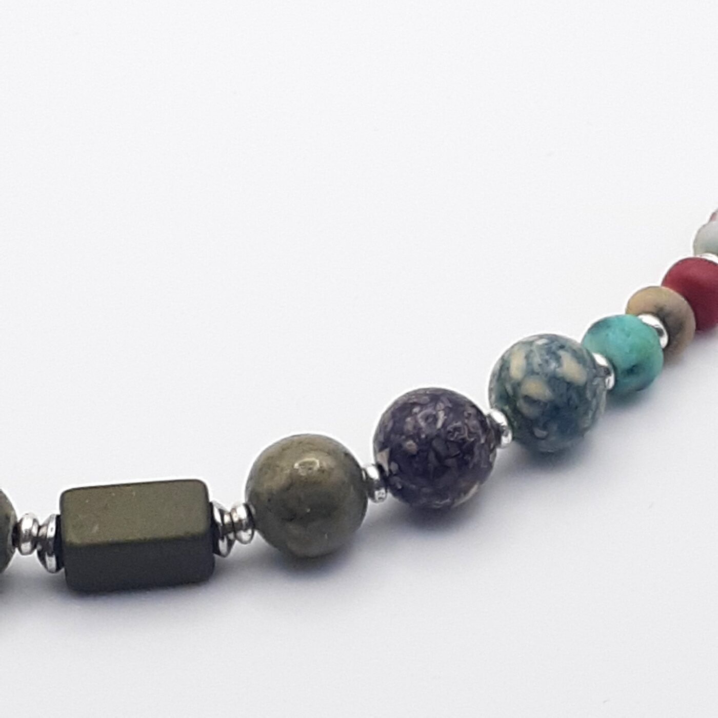 Olive Green Focal Bead with Colourful Stone Beads and Pearly White Seed Beads Necklace