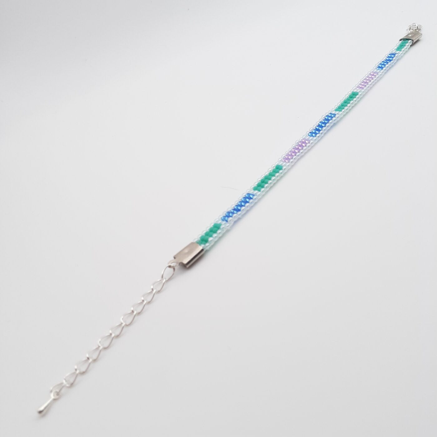 Rectangle Southwest Style Turquoise Blue and Lilac Purple Thin Miyuki Glass Seed Bead Bracelet