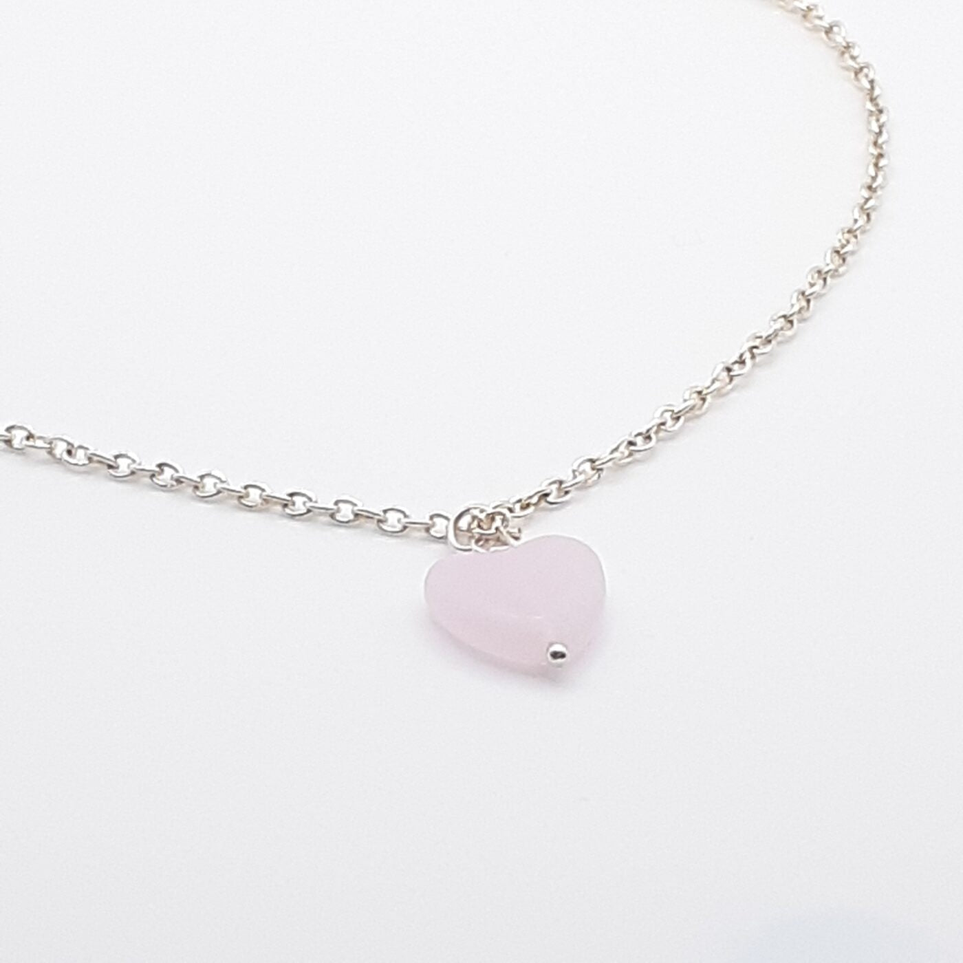 Rose Quartz Heart-shaped Pendant Sterling Silver Chain Necklace
