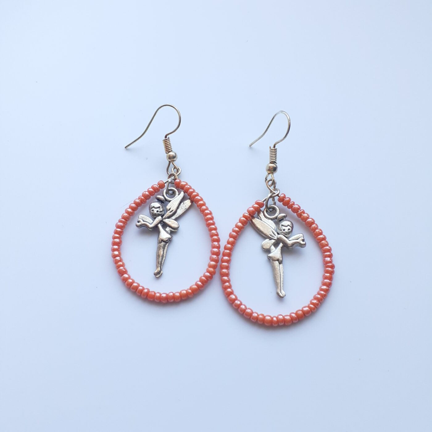 Tinker Bell Inspired Hoop Earrings with Peach Colour Seed Beads