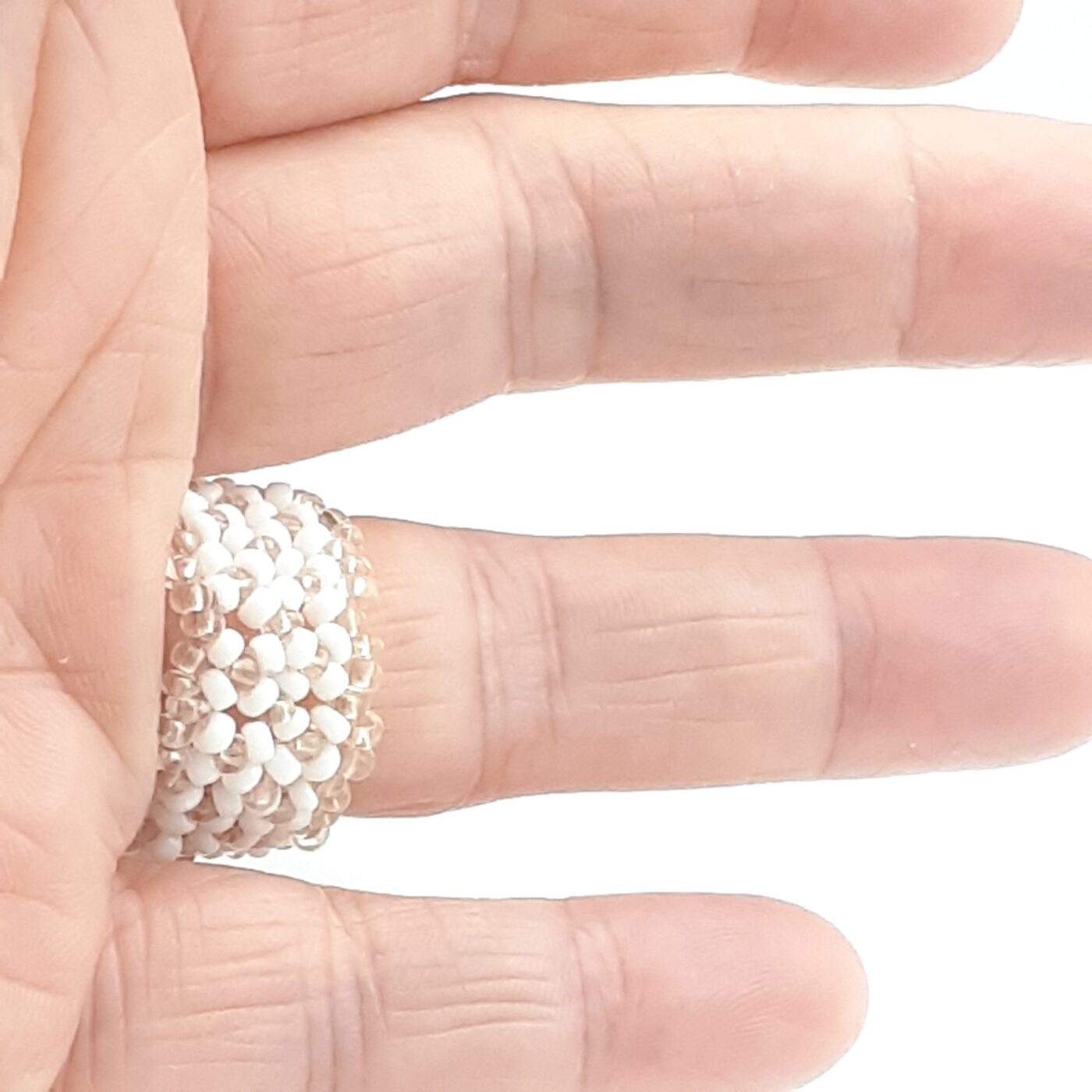 White Lace Seed Bead Handwoven Ring