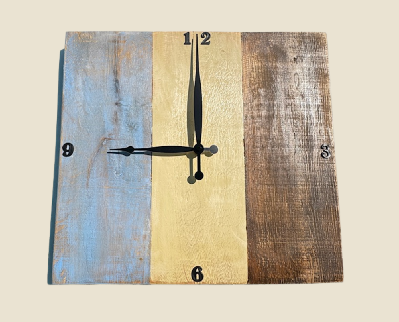 Rustic Wooden Wall Clock (Blue, Cream, & Brown)