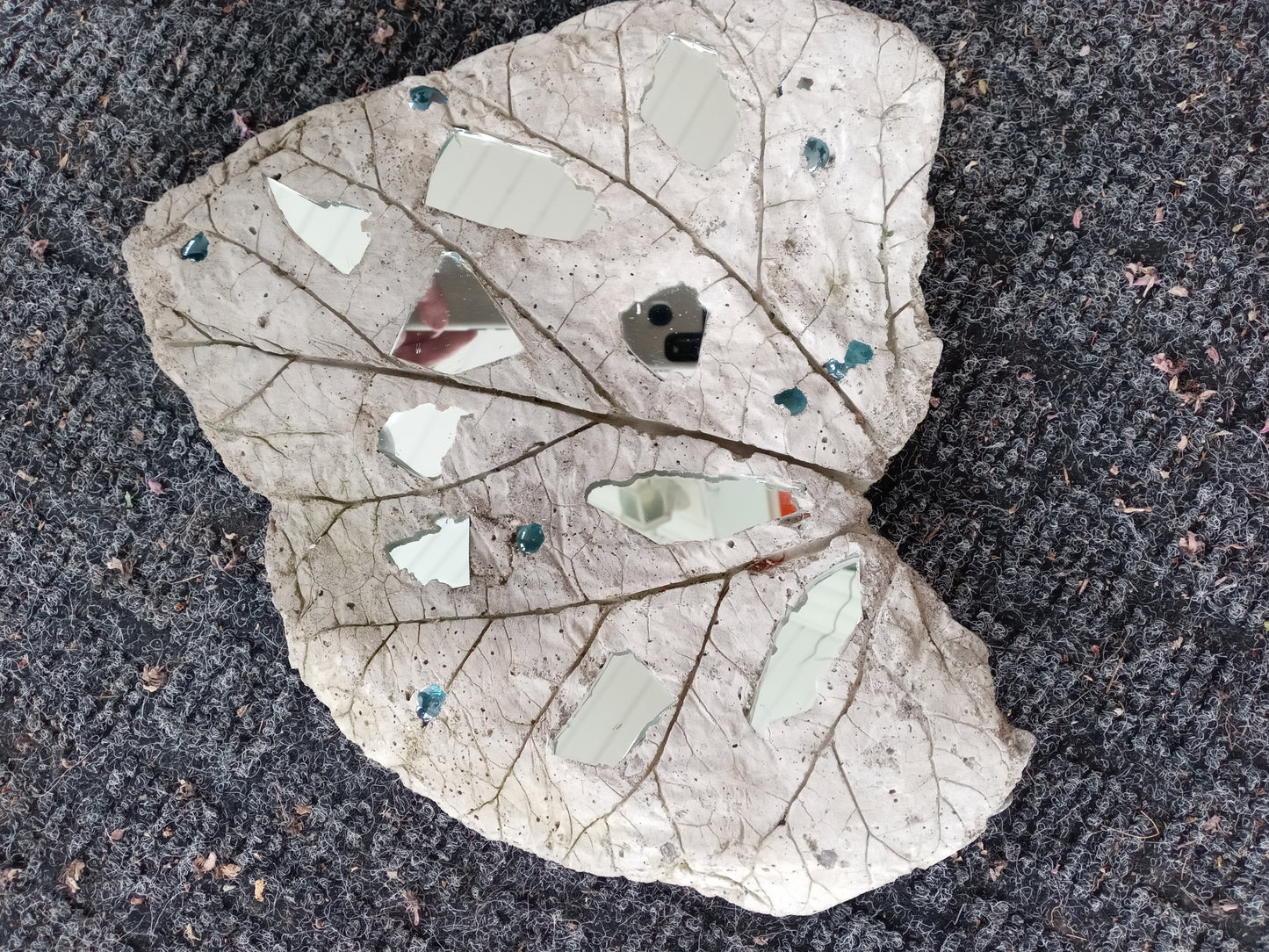 Cement Rhubarb Leaf (with mirror pieces)