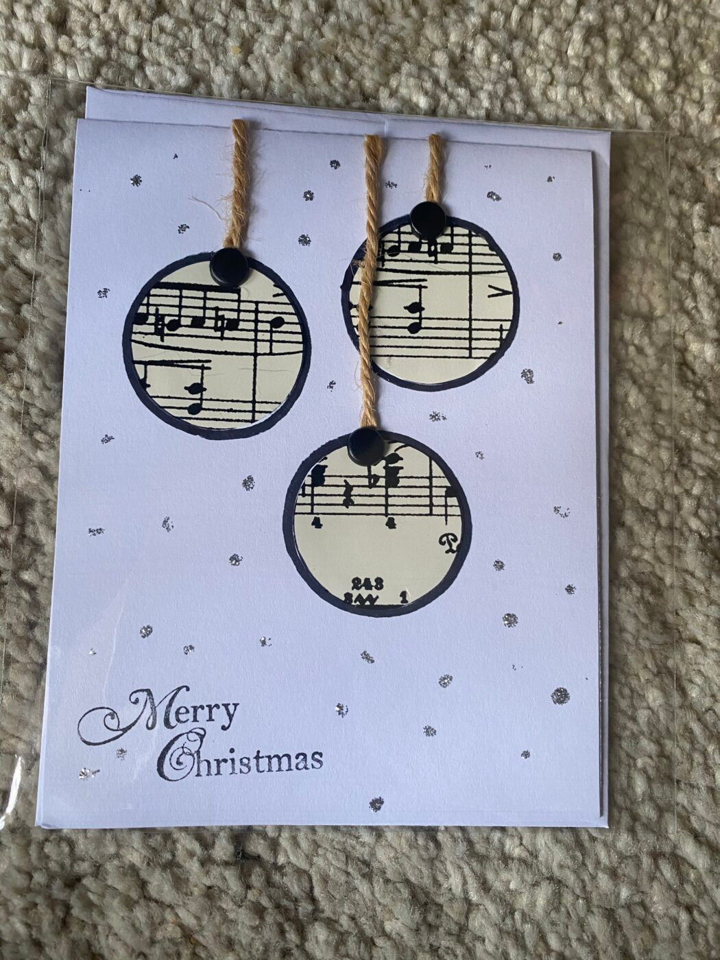 Merry Christmas Greeting Card (3 ornaments)