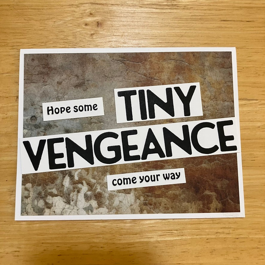 Black text on white rectangles with a mottled brown and grey background. White card.