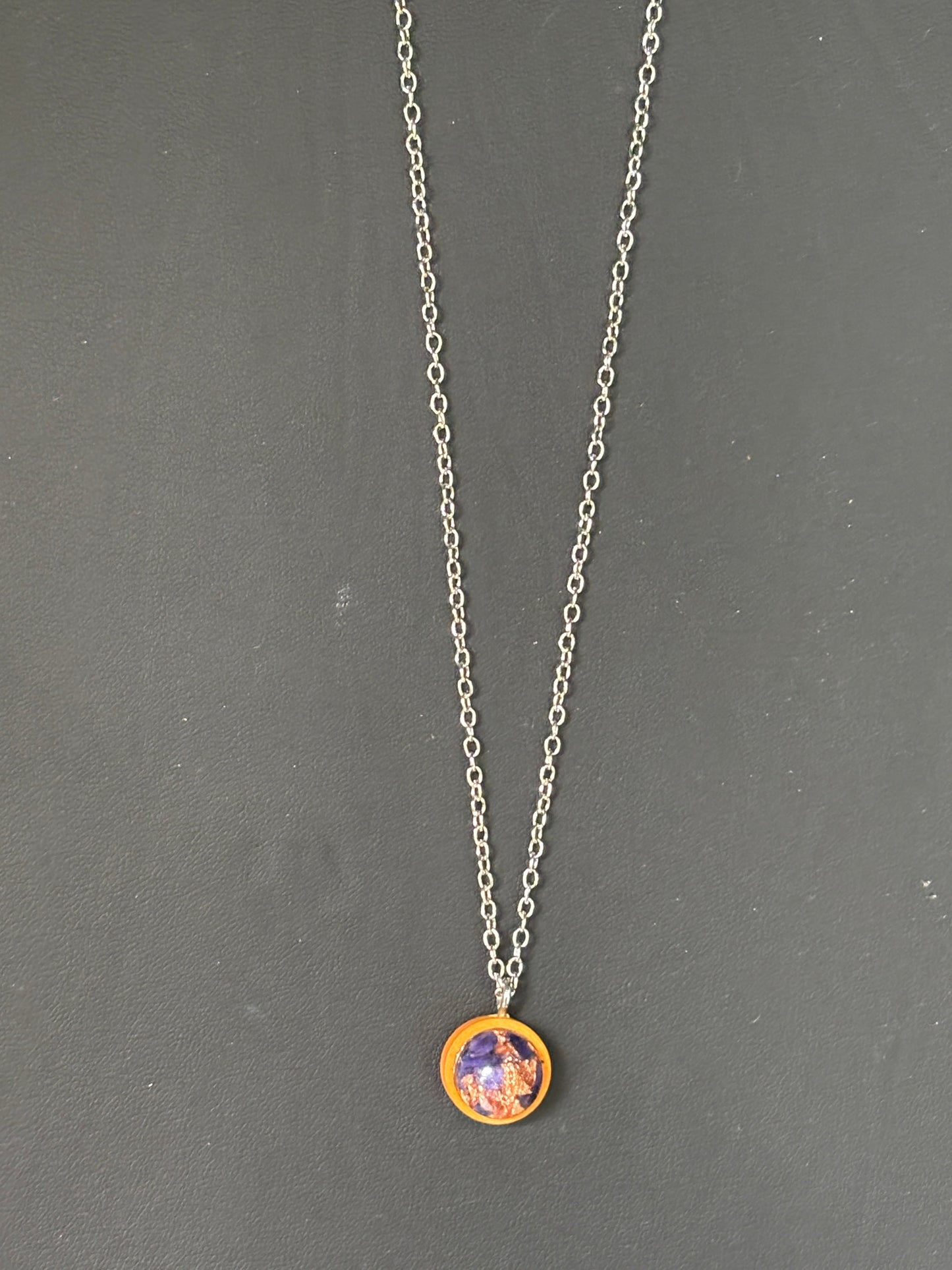 Blue Grape Hyacinth & Copper on wood pendant Necklace