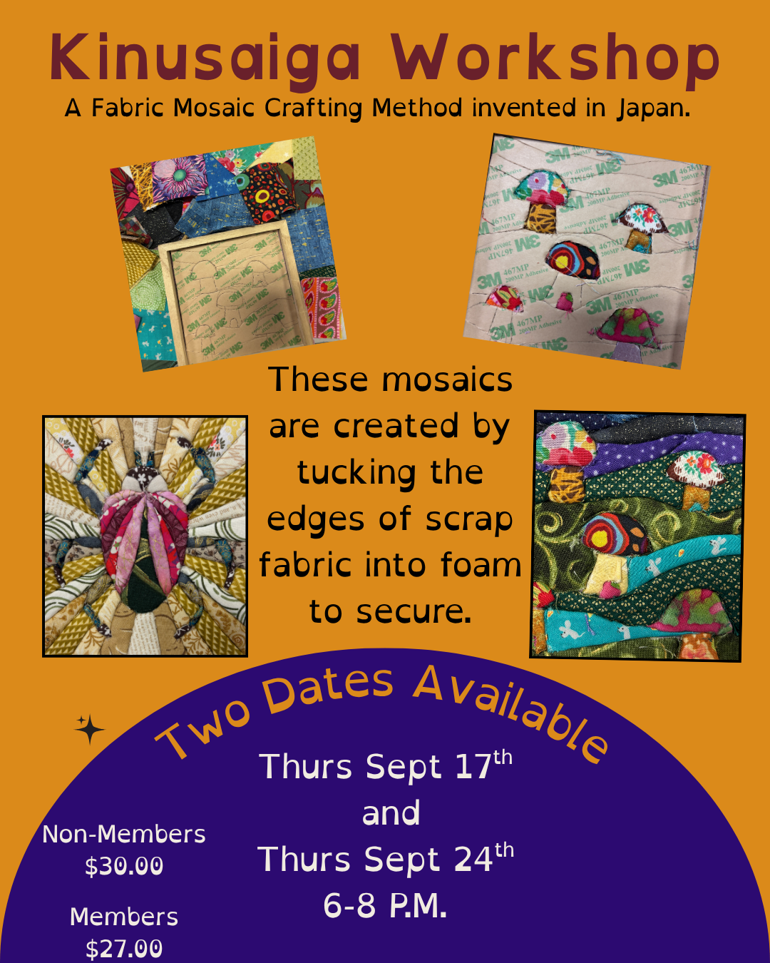 Kinusaiga Workshop September 24th: 6 to 8pm
