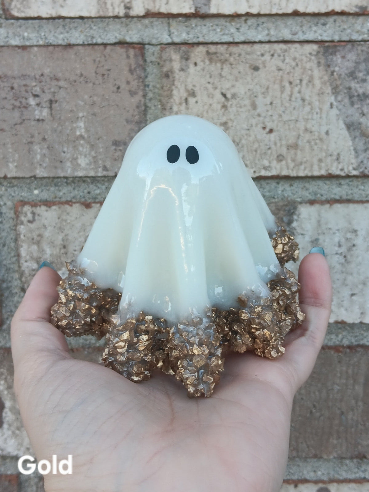 Large glow-in-the-dark ghost, white top with gold glitter bottom