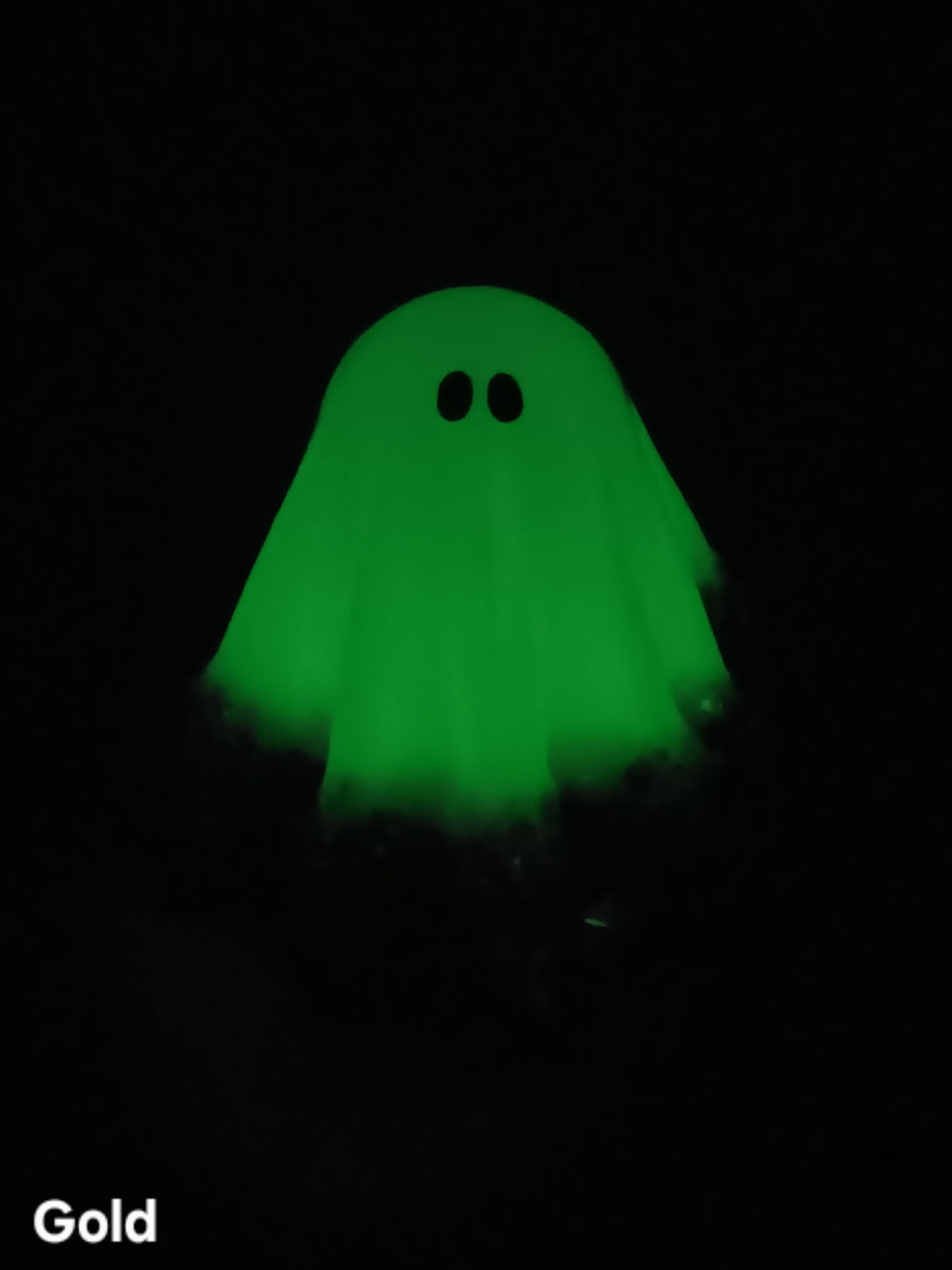 Large glow-in-the-dark ghost, green glow with gold glitter hem