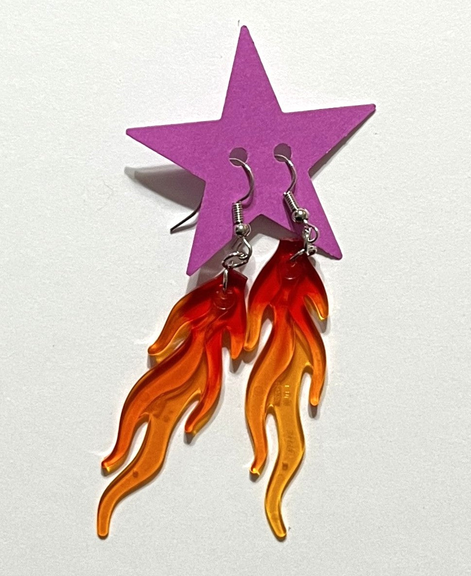 Lego Orange and Red Flame Dangle Earrings