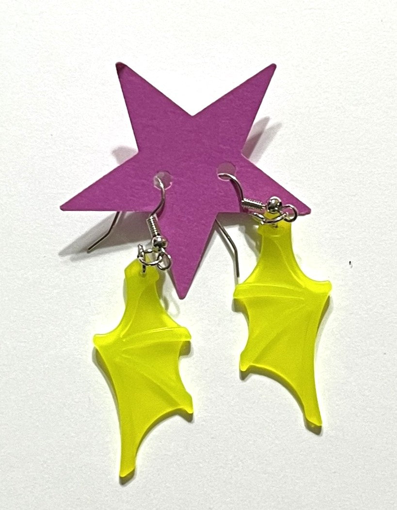 Lego Bat Wing Dangle Earrings in Trans-Neon Green aka Neon Yellow