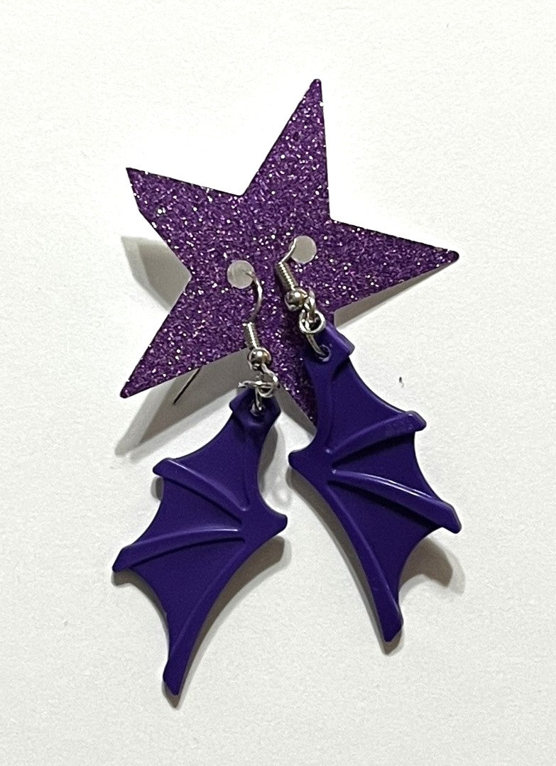 Lego Bat Wing Dangle Earrings in Medium Lilac aka Purple