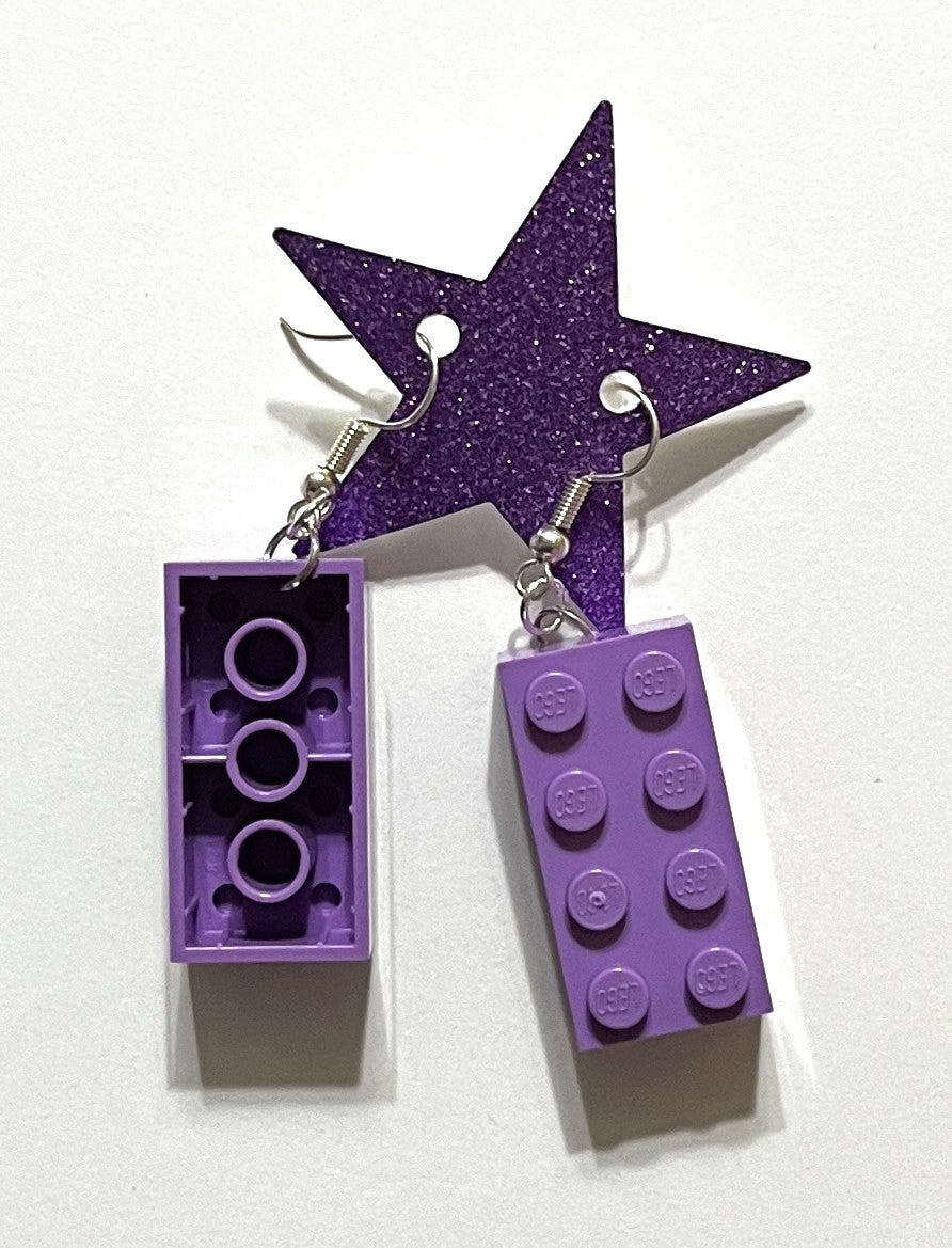 Lego 2X4 Brick Dangles - Medium Lilac Earrings