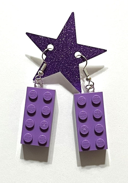 Lego 2x4 Brink Dangle Earrings in Medium Lilac aka Purple