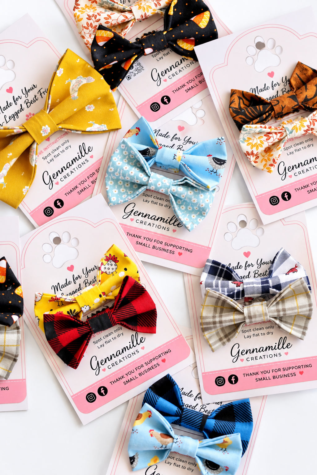 Assorted patterned dog bow ties set with bright fall and check designs