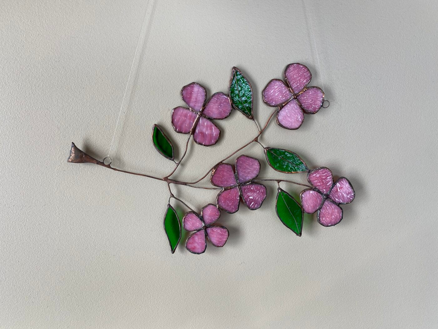 Stained Glass Flowering Dogwood Branch Flower Blossom Hanging Panel Artwork