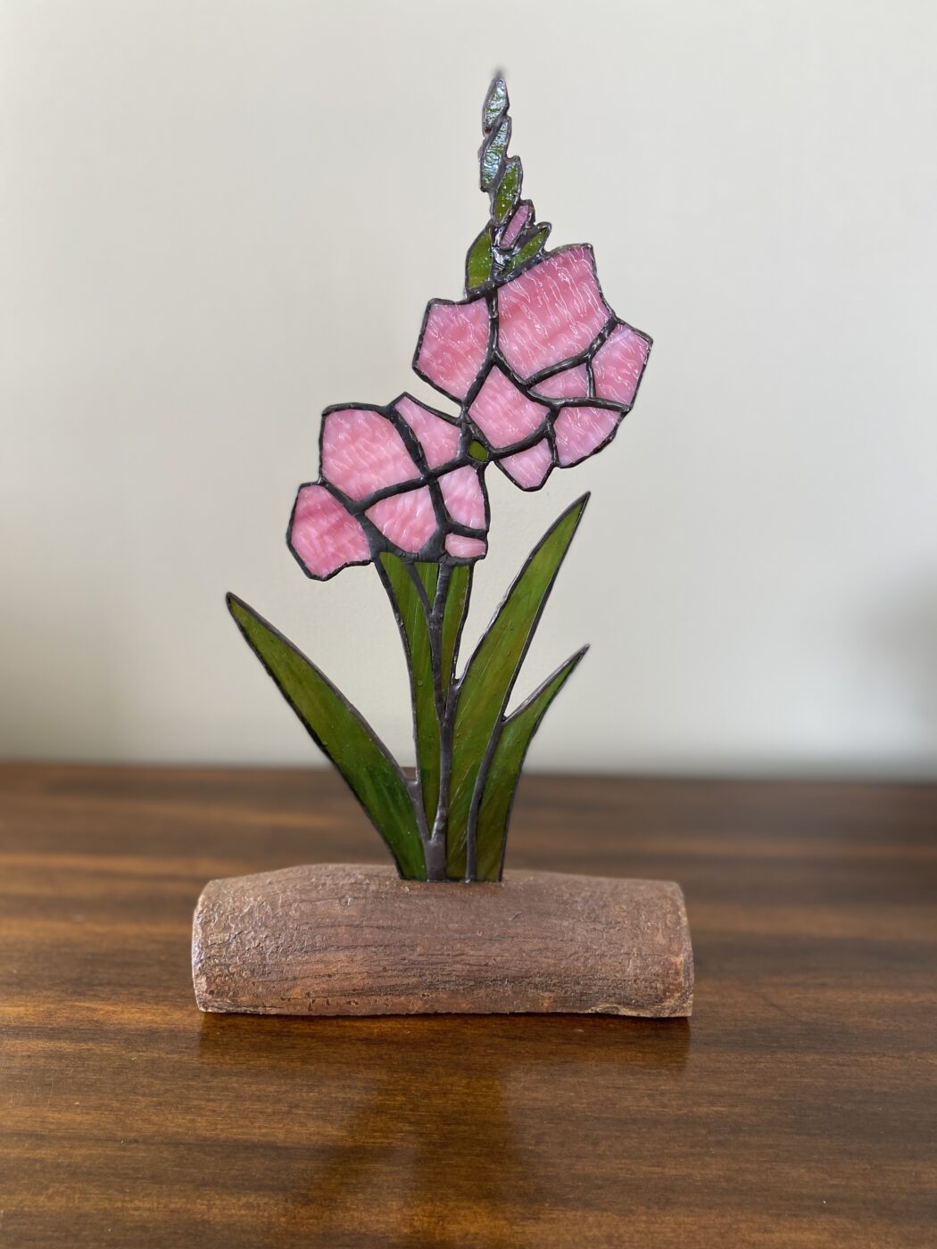 Stained Glass Gladiolus Inlaid on Driftwood Base - available in a variety of colours to choose from
